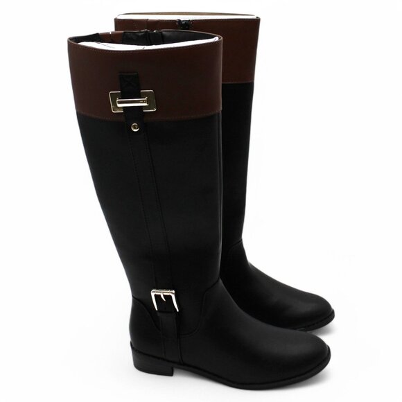 KAREN SCOTT Womens Black Buckle Accent Wide Calf Round Toe Stacked Heel Zip-up R - Picture 5 of 7